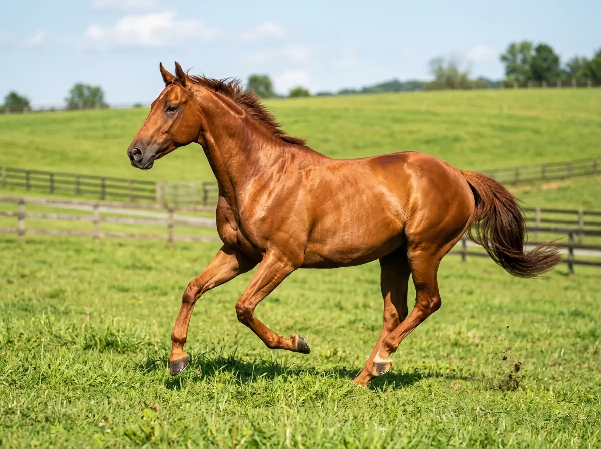 Cavalo correndo livremente no pasto — linha Equimaster